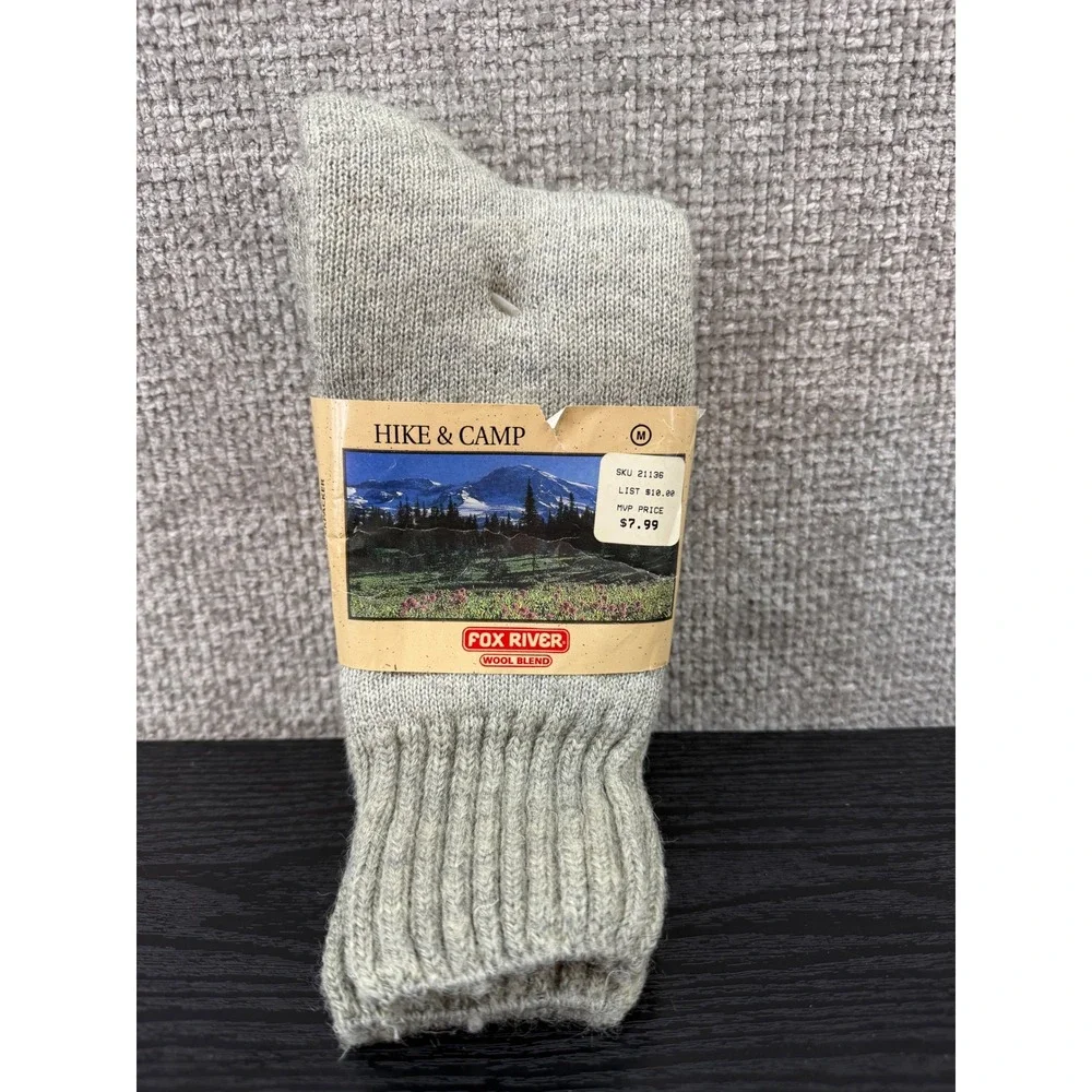 Vintage Fox River Hike & Camp Socks Men M Grey Wool Blend Backpacker Made in USA